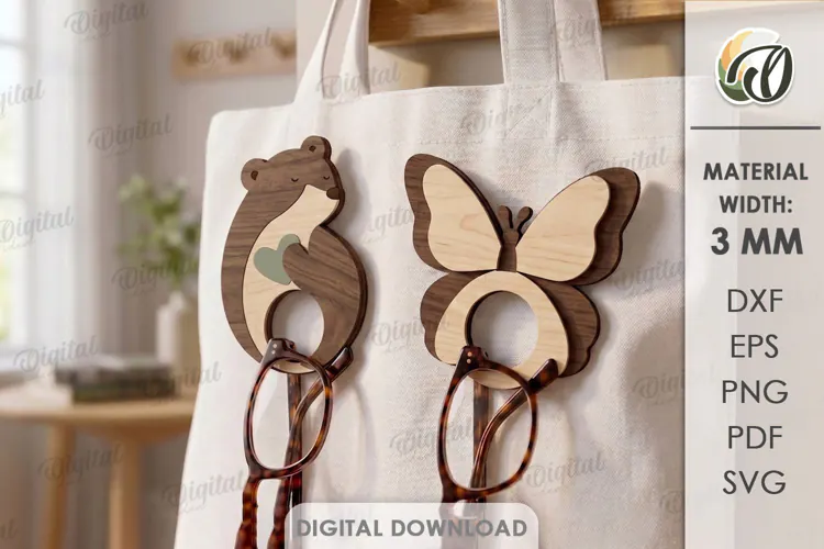 Eyeglass Holder Brooches Laser Cut. Bear. Butterfly SVG