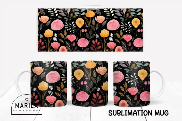 Whimsy Flowers Mug sublimation design / Whimsy Flowers Mug