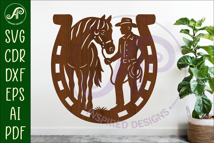 Cowboy and horse wall sign svg laser cut