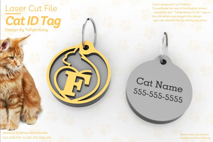 F | Cat ID Tag | Cat ID Tag Slide On Collar| laser cut | SVG