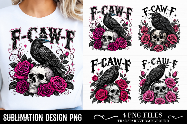 F-Caw-F PNG, Floral Skull Png, Spooky Bird Png, Crow Png