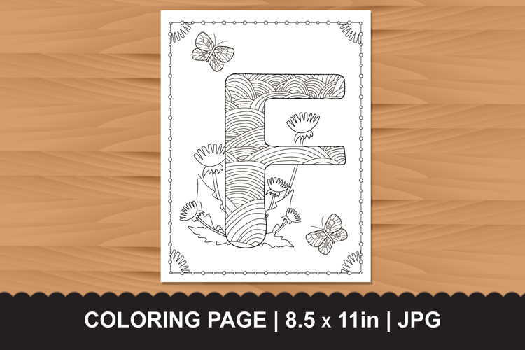 Letter F Coloring Page with Butterflies and Flowers