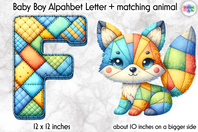 Cute Patchwork Baby Alphabet and Baby Animals PNG, Monogram