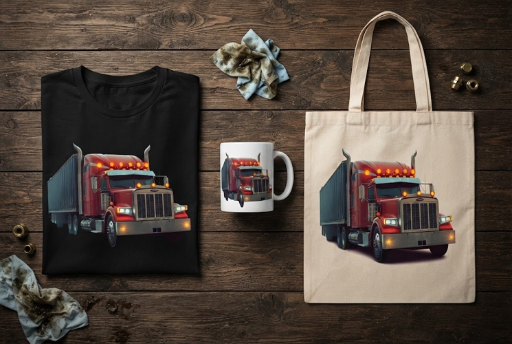 Red Semi Truck Freight Design with Glowing Amber Lights