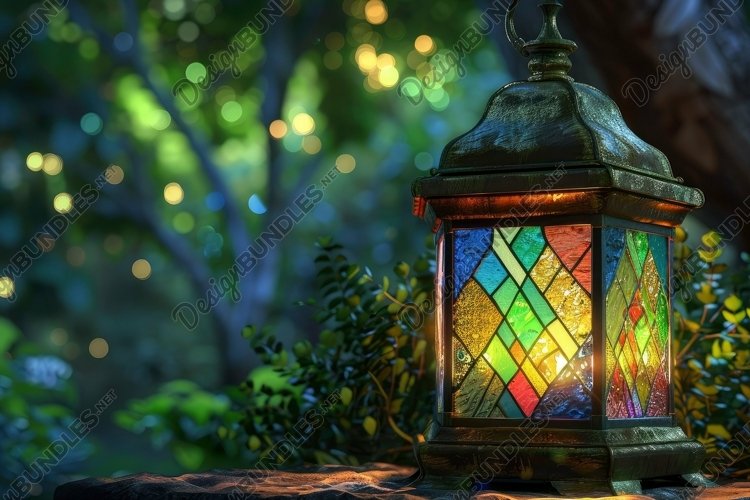 Lantern With Stained Glass Background Wallpaper