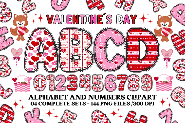 Valentine Alphabet Clip Art, valentines day letters doodle