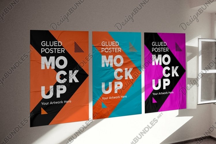Poster Mockup with Glued, Wrinkled & Crumpled Paper Effect example image 1