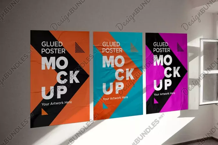 Poster Mockup with Glued, Wrinkled & Crumpled Paper Effect