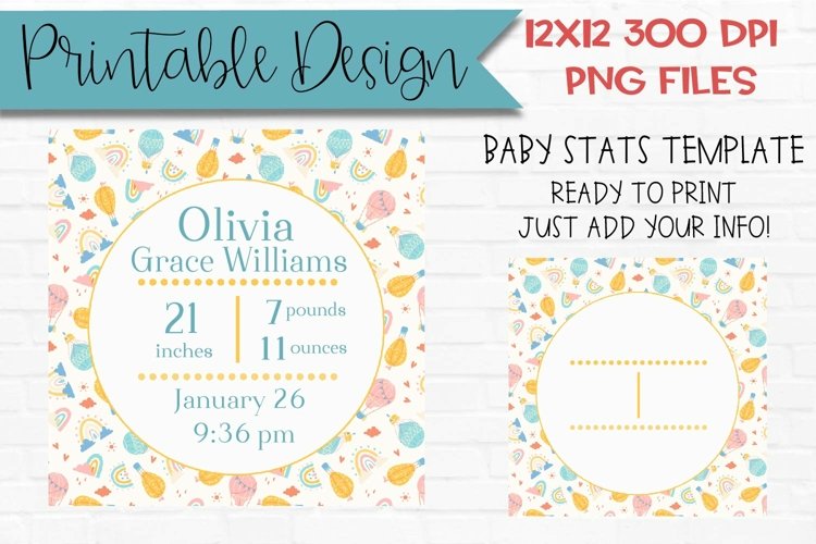 Baby Stats Template Sublimation Design Printable
