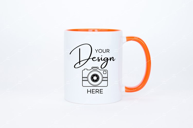 Mug Mockup 11 Oz Blank White Coffee Cup Orange Handle example image 1