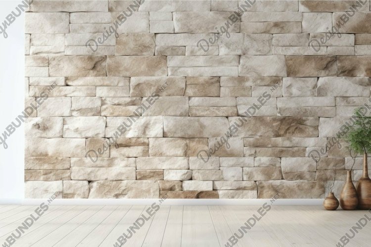 Modern minimalist room with stone wall example image 1