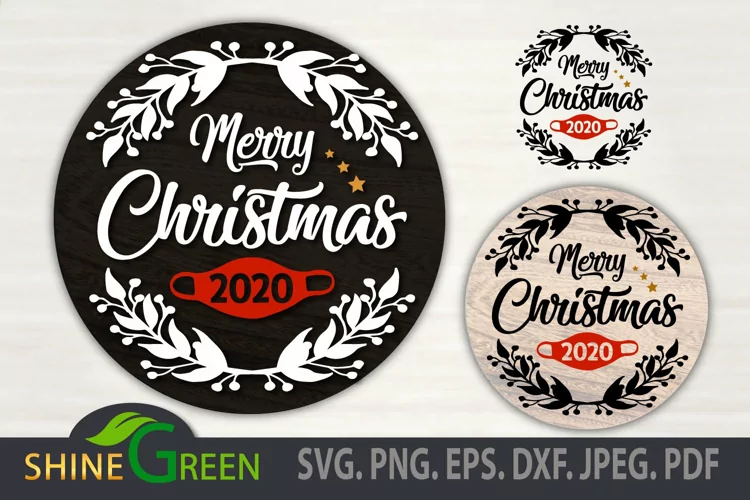 Christmas 2020 Ornament SVG Hand Drawn Floral Round, Mask