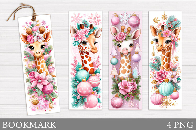 Christmas Giraffe Bookmark. Christmas Bookmark Sublimation example image 1