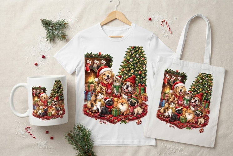 Festive Pets Christmas Celebration Design