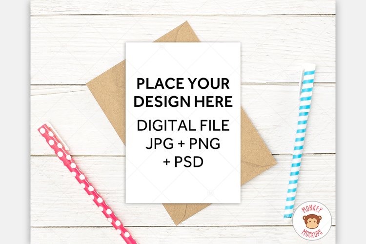 5x7 Greeting Card Mockup - Invitation Mockup with Stationery example image 1