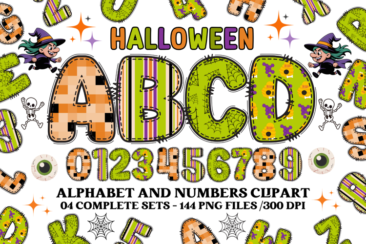 Halloween Alphabet png clipart, halloween letters doodle