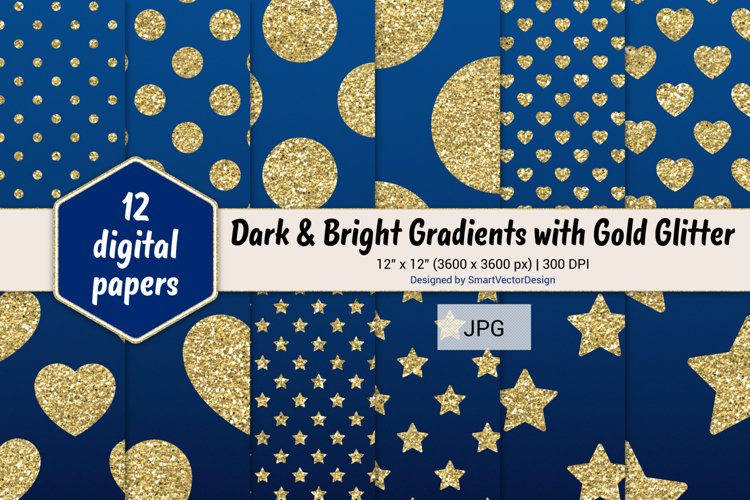 Polka Dot, Hearts, & Stars - Gradients with Gold Glitter #28 example image 1