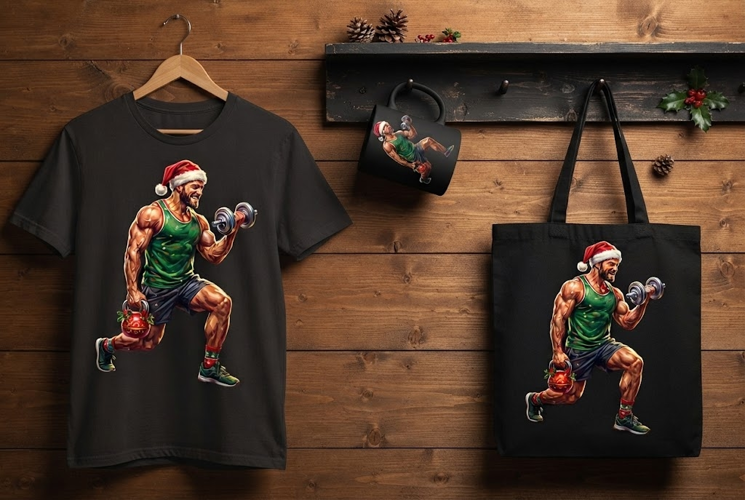Christmas Workout PNG | Santa Fitness Gym Holiday Clipart