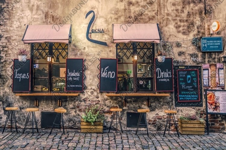 Picturesque street cafe in the Jewish quarter of Krakow example image 1