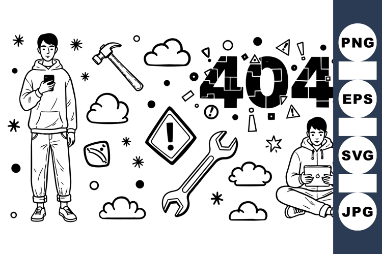 Minimalist Tech Error 404 Vector Icon Collection