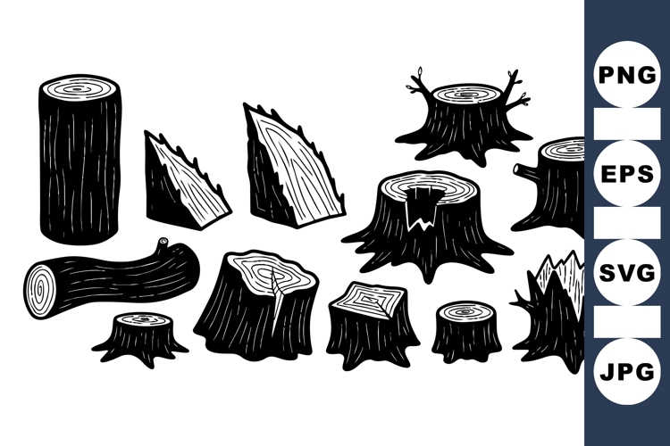 Rustic Tree Stumps And Logs Vector Clipart