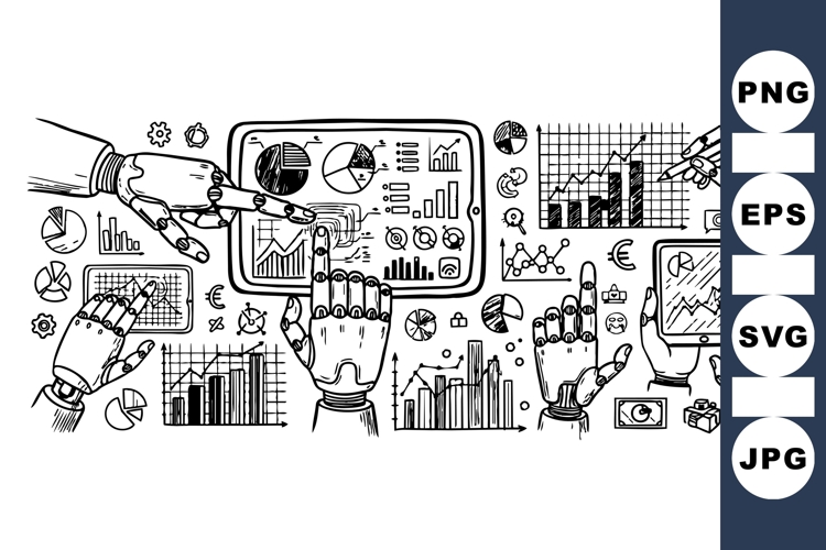 Hand Drawn Robot Data Analytics Clipart
