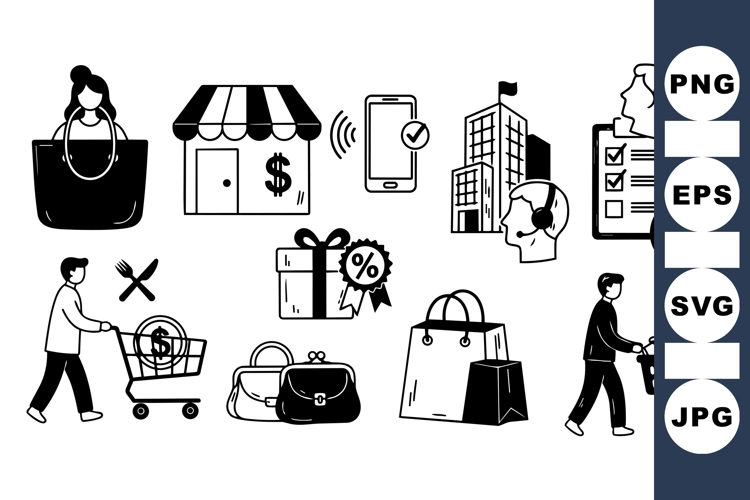Minimalist Shopping Icons Vector For Business Use