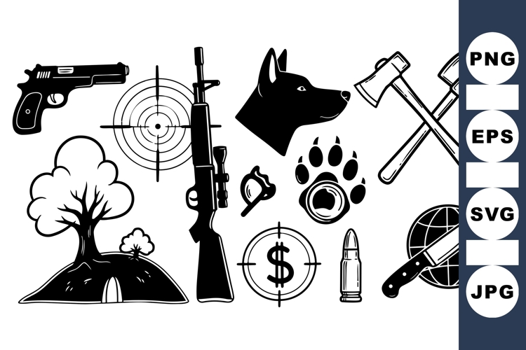 Outdoor Hunting Silhouette Clipart with Gear