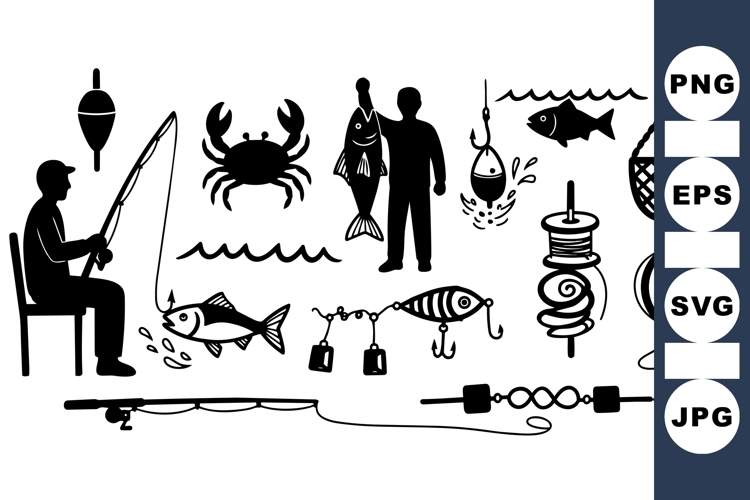 Fishing Gear Silhouette Vector Clipart for Outdoor Designs