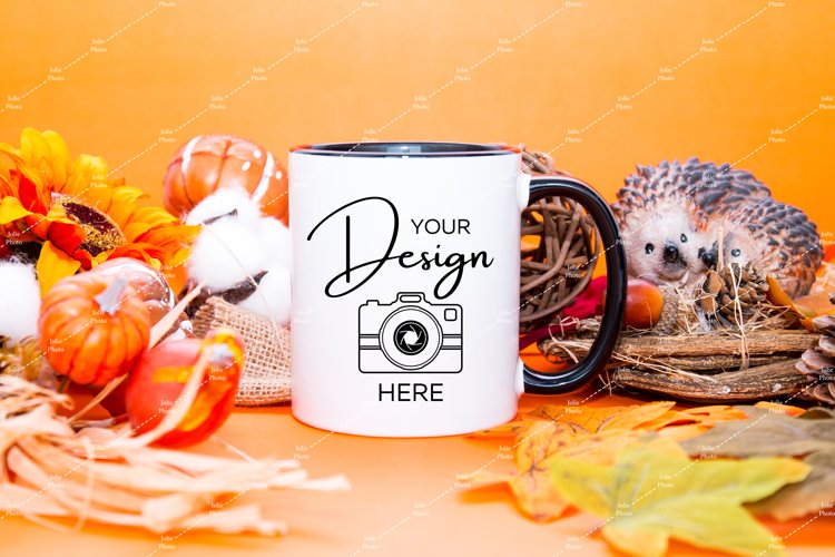 Mug Mockup 11 Oz Blank White Coffee Cup Black Handle Fall