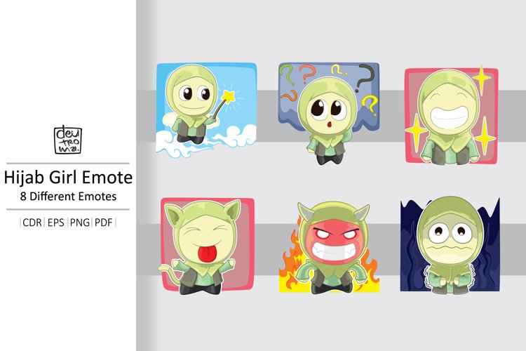 Hijab Girl Emotes Vector - CDR EPS PNG PDF example image 1