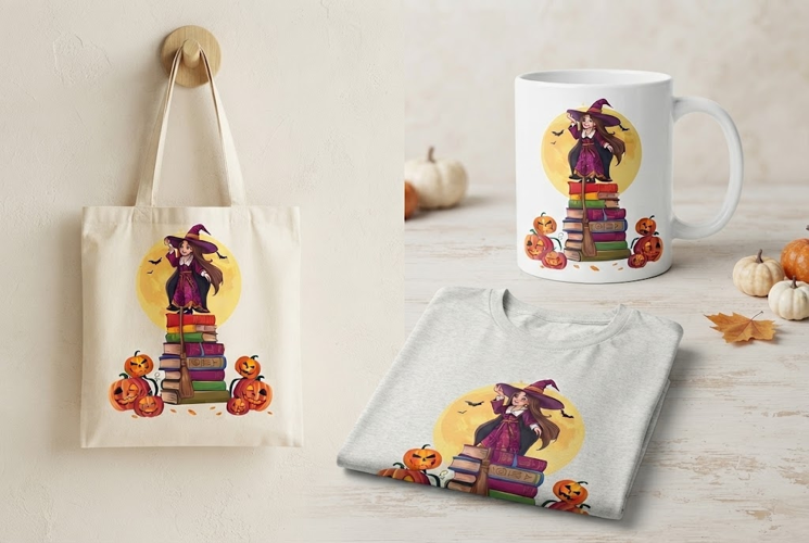 Teacher Witch Halloween PNG | Pumpkin Books Clipart