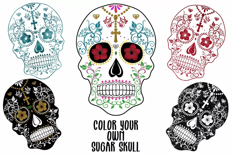 Colour your own Sugar Skulls SVG Cut File and Sublimation
