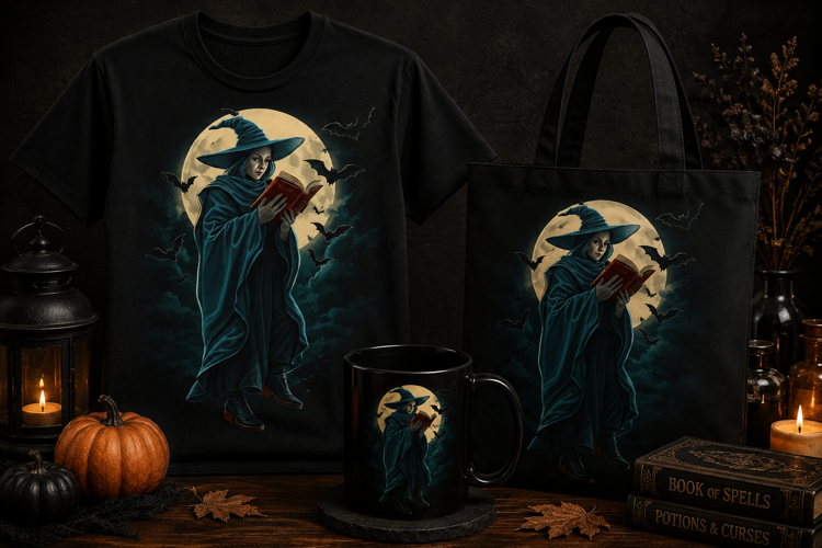 Witch Reading Spellbook PNG | Dark Gothic Halloween Clipart