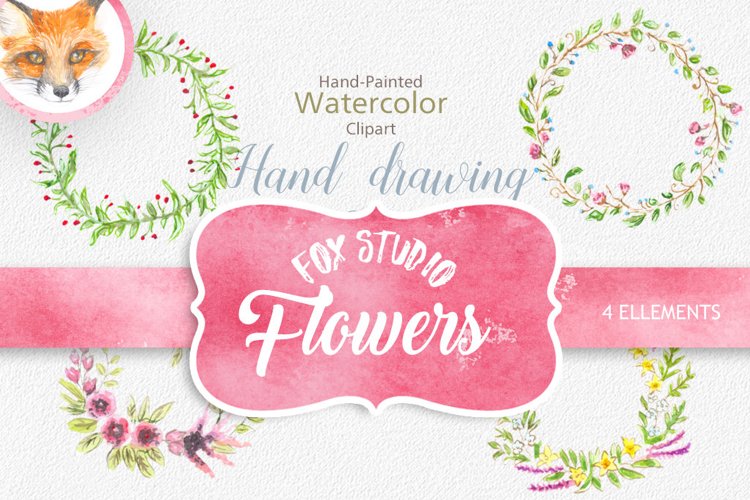 Watercolor wreath, watercolor border, hand painted clipart example image 1