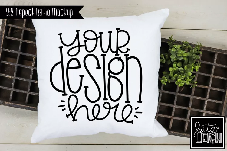 Pillow Mock-up with Letterpress Tray | Stylized Stock Photo