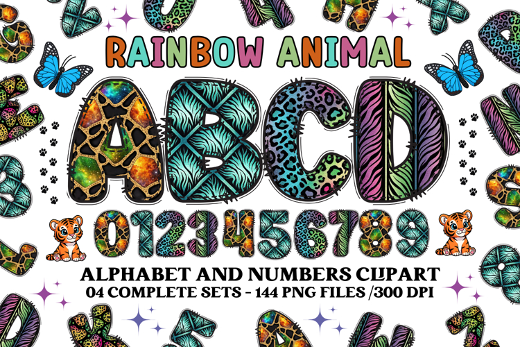 Rainbow Animal Alphabet png clipart, animal letters doodle