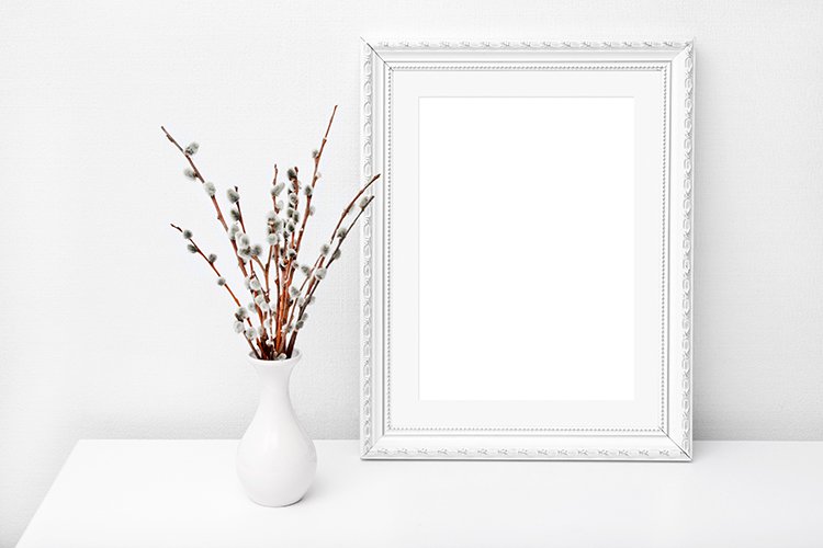 Wooden frame mockup in white interior example image 1