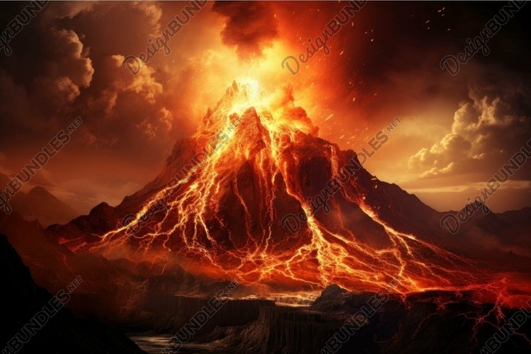 Volcanic eruption in dramatic apocalyptic landscape example image 1