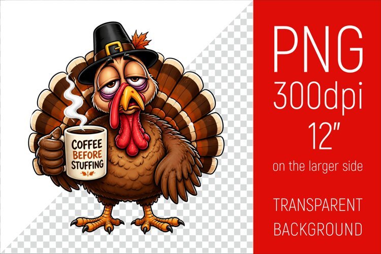 Funny Morning Coffee Turkey | Thanksgiving Clipart example image 1