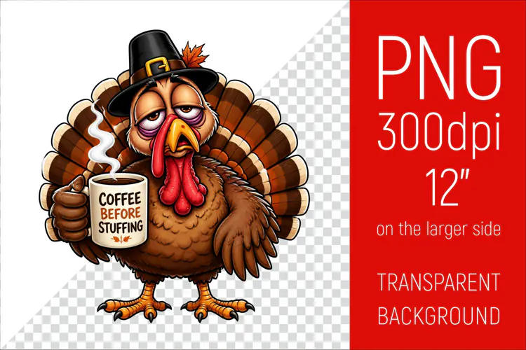 Funny Morning Coffee Turkey | Thanksgiving Clipart