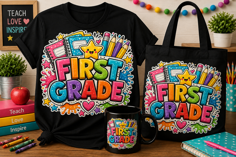 First Grade PNG | Colorful Back to School Sublimation Design