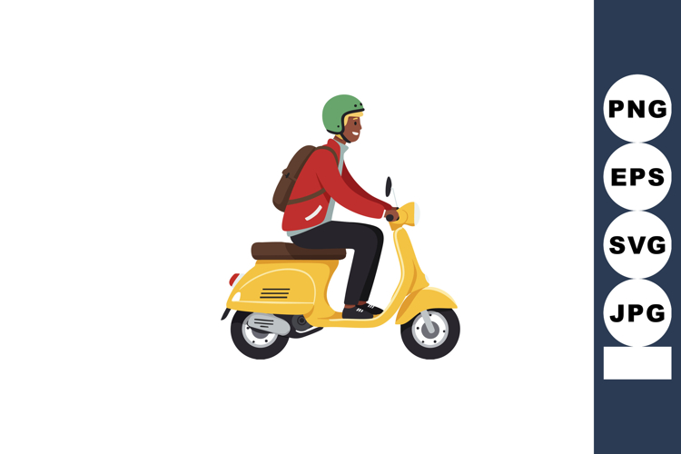 Man riding yellow scooter wearing green helmet and red jacke example image 1