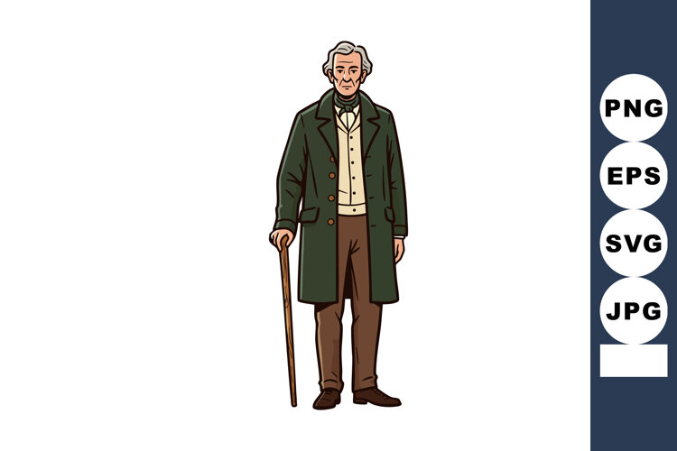 Elderly man with cane wearing vintage long coat and classic example image 1