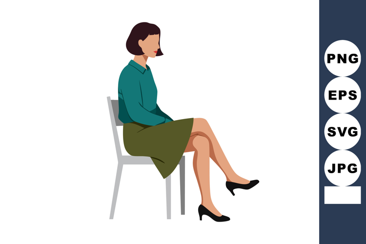 Woman sitting on chair with crossed legs wearing green skirt
