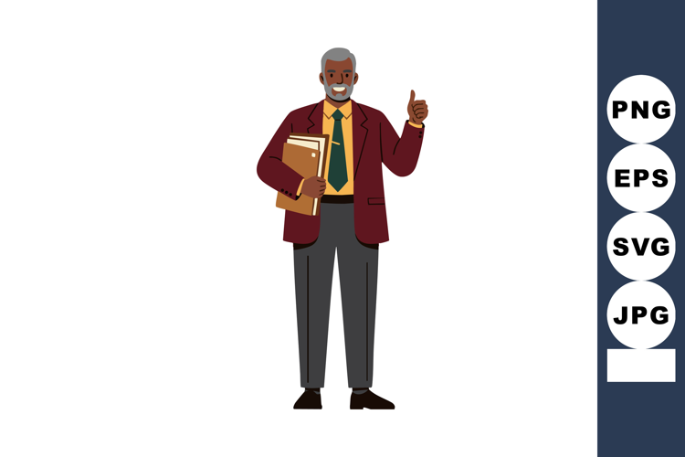 Businessman with folder giving thumbs up in formal suit stan