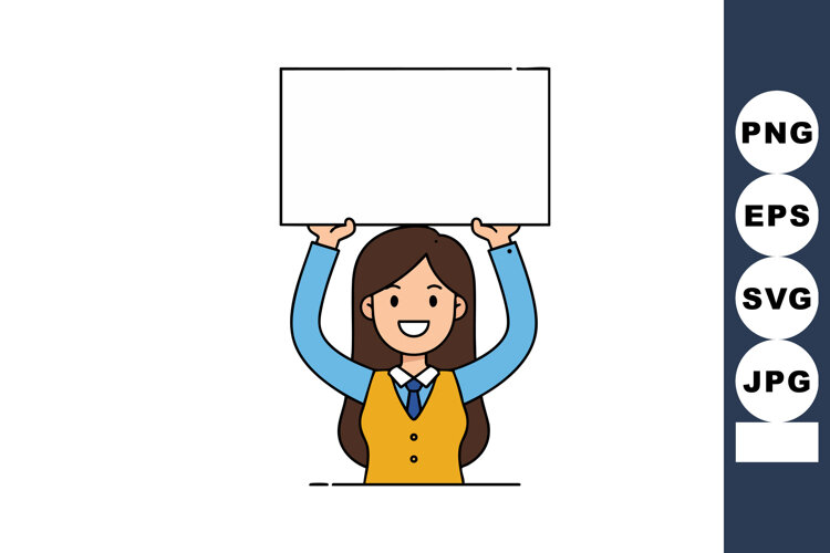 Young woman holding blank white sign smiling with long brown example image 1