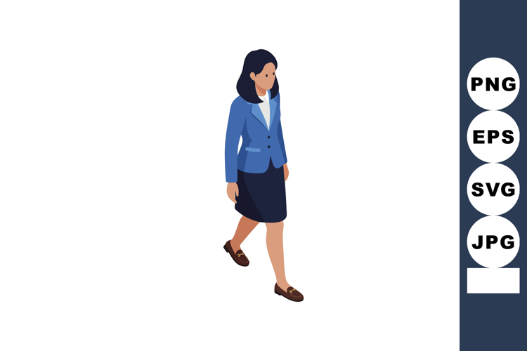 Businesswoman walking confidently in blue blazer and black s
