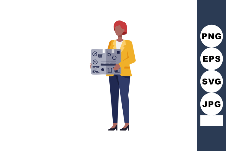 Businesswoman holding report document wearing yellow jacket