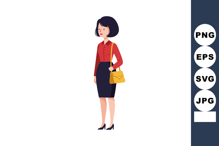 Businesswoman standing with yellow handbag wearing red blous